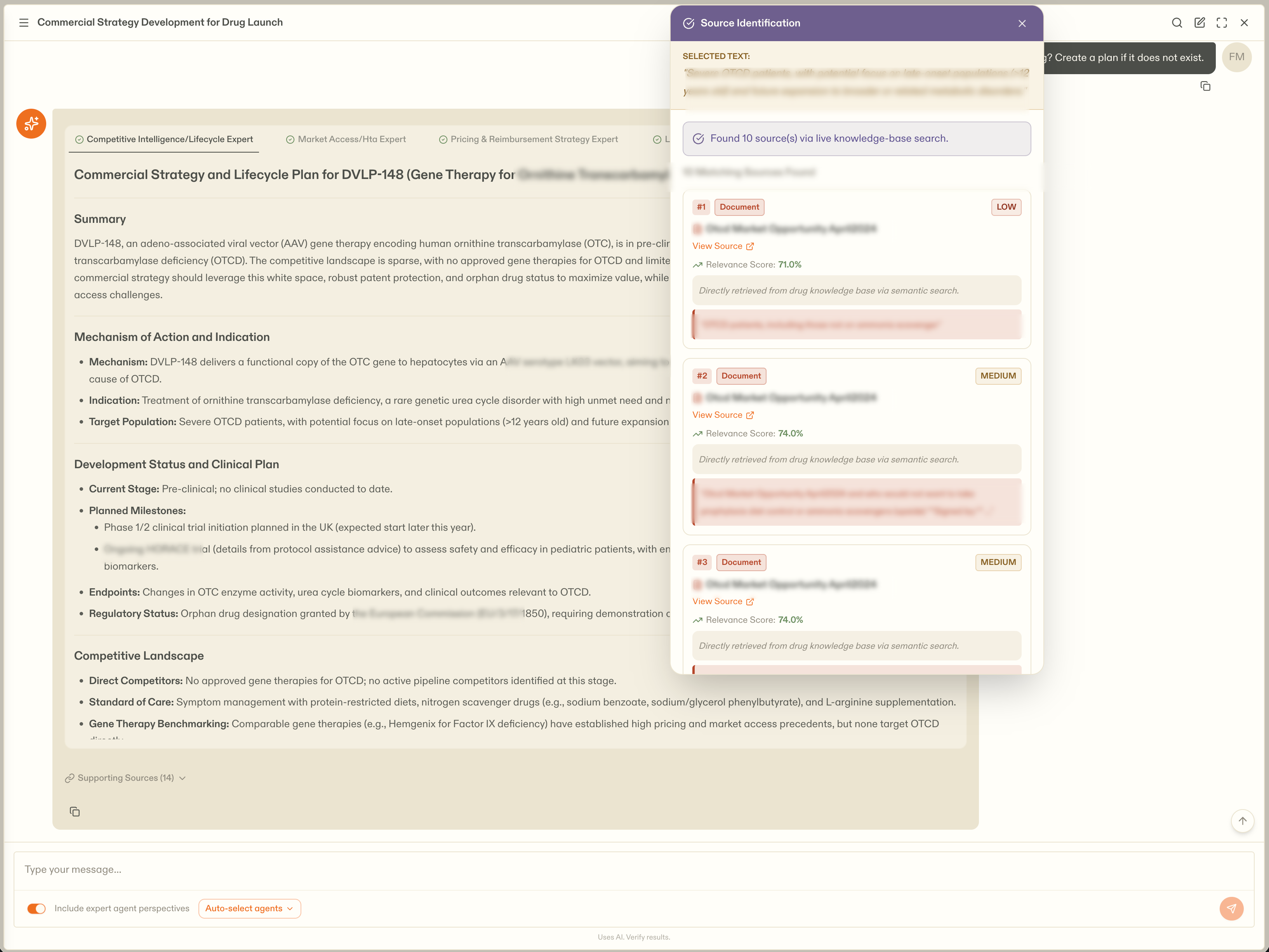 Source Finder tracing an answer to its source documents
